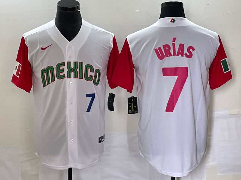 Men 2023 World Cub Mexico #7 Urias White pink Nike MLB Jersey24